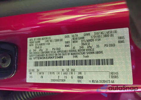 2024 Ford F-150 Xlt from USA, damaged, VIN 1FTEW3K53RKF33489